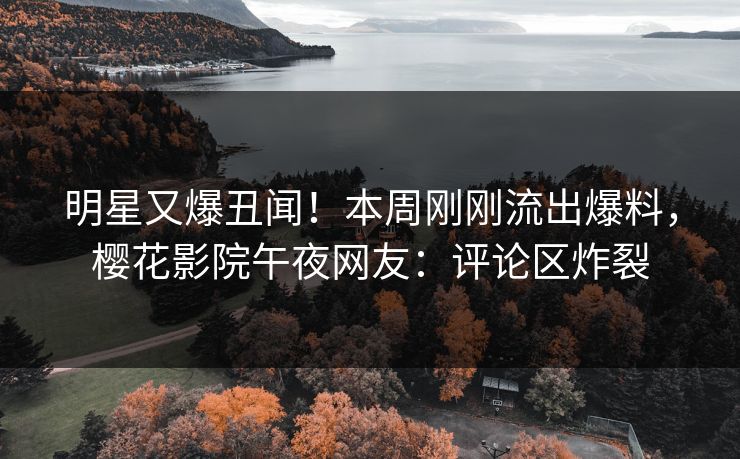 明星又爆丑闻！本周刚刚流出爆料，樱花影院午夜网友：评论区炸裂
